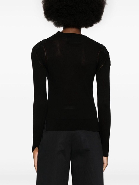 lace-panelled knitted top