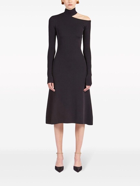 Midi Black Dress with Cut-Out and Long Sleeve in Viscose Blend Woman