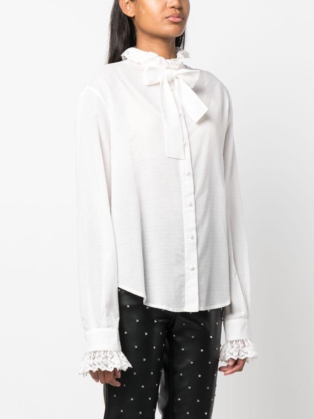 pussy-bow collar lace-trim blouse