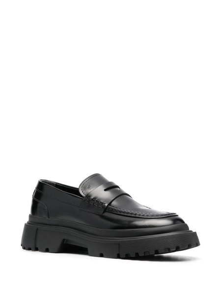 leather ridged-sole  loafers