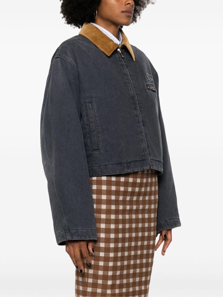 corduroy-collar padded denim jacket