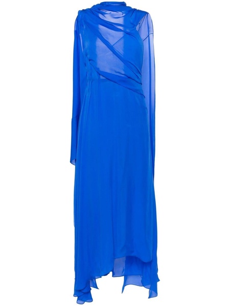 Draped asymmetric silk satin gown