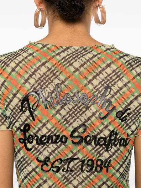 logo-print plaid crop top