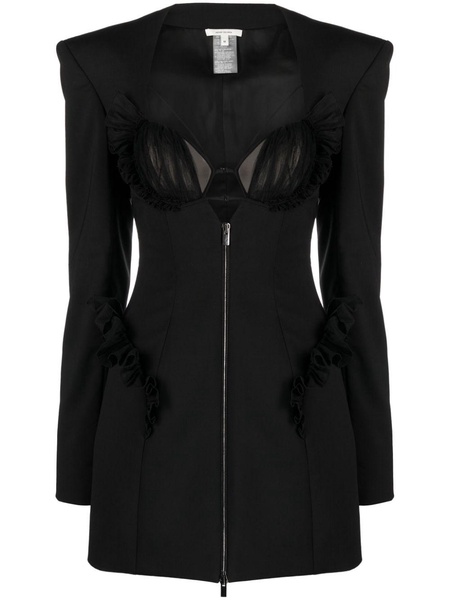 Black Ruffle-Embellishment Wool Mini Dress