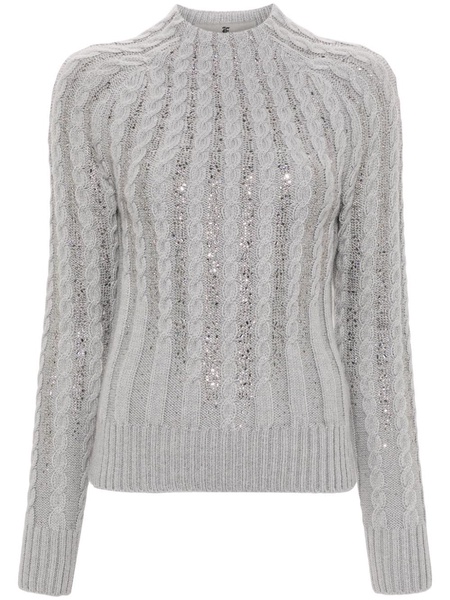 rhinestone-embellished cable-knit jumper