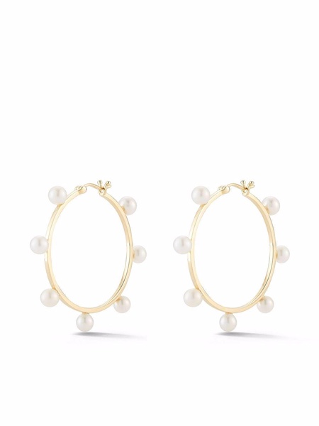 14kt yellow gold large pearl dot hoop earrings