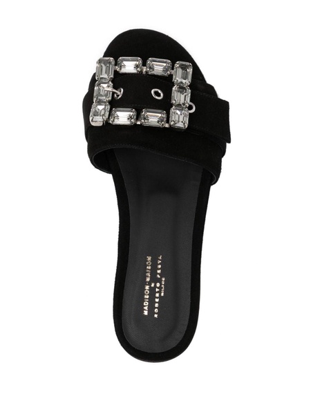 Fade Jeweled Buckle Black Suede Sandal