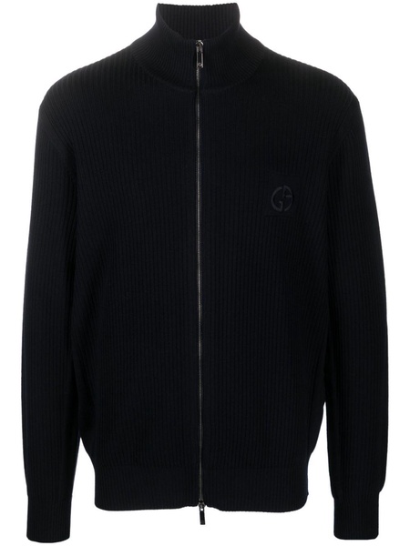 logo-embroidered ribbed cardigan