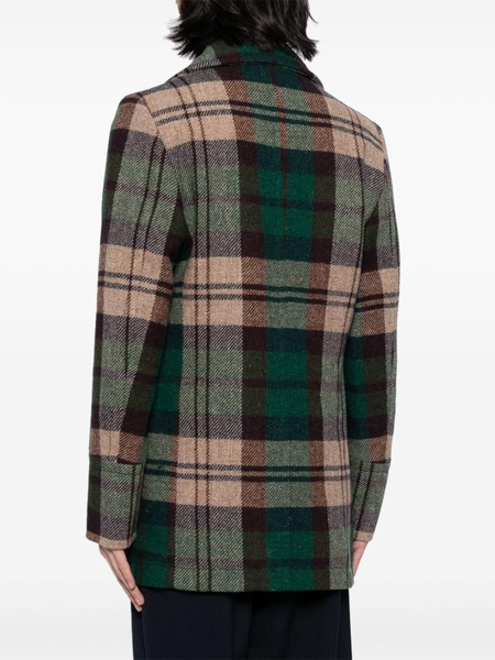 tartan-check virgin wool double-breasted coat