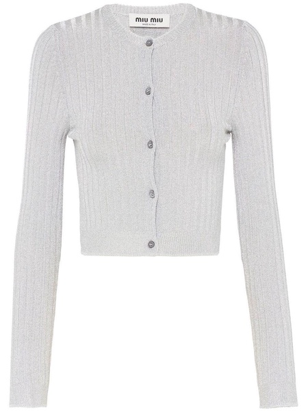 Lamé ribbed-knit cropped cardigan