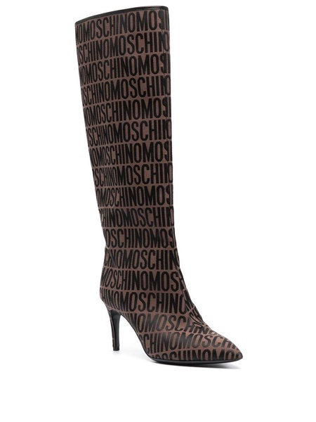 logo-print high-knee boots