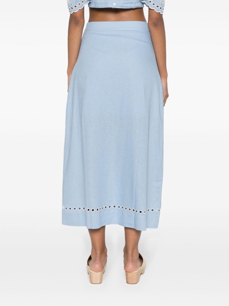 broderie-anglaise chambray midi skirt 