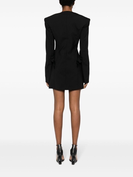 Black Ruffle-Embellishment Wool Mini Dress