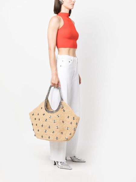 large embellished raffia tote bag