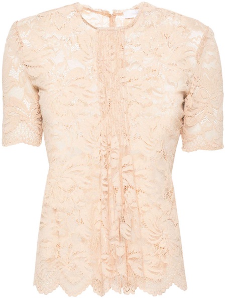 floral-lace semi-sheer blouse