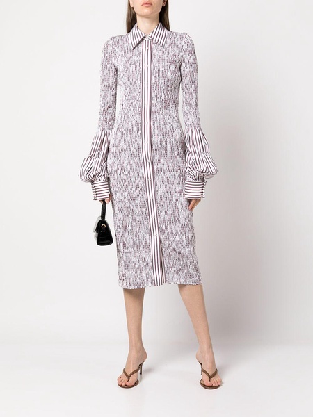 ruched stripe-print shirt dress