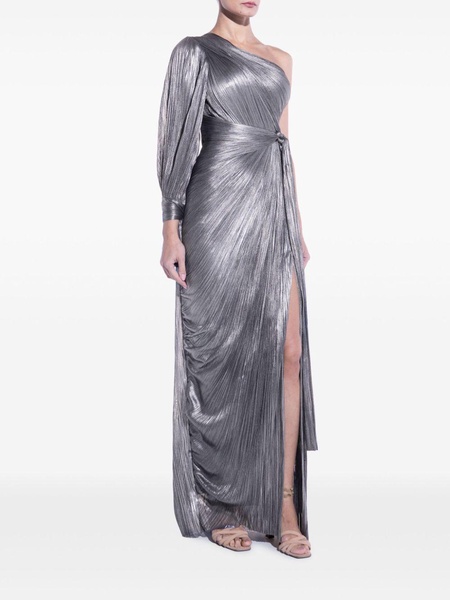 Silver-Tone Palmer Asymmetric Plissé-Tulle Gown