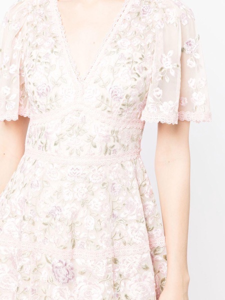 floral-embroidered midi dress