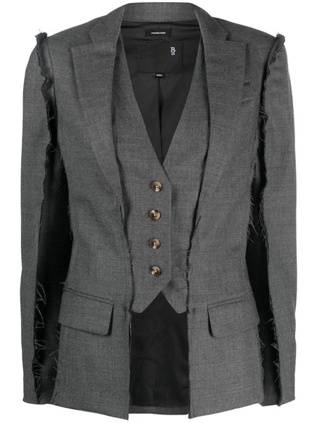 distressed layered wool blazer