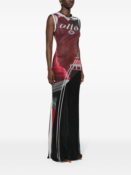 soccer-print mesh maxi dress