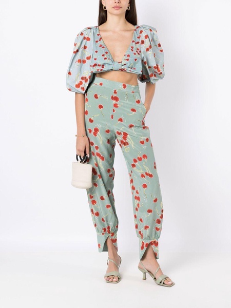 cherry-print bow crop top