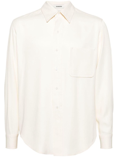 pointed-collar satin-finish shirt