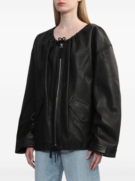 drawstring-neck leather jacket