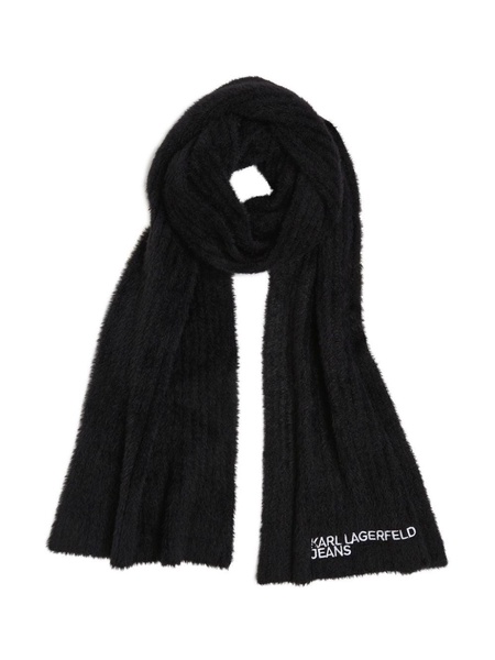 Fluffy embroidered-logo scarf