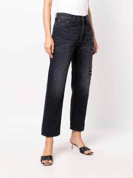 high-waisted lace-up back cropped jeans