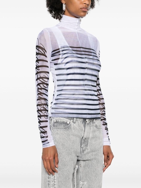 mesh-design striped T-shirt