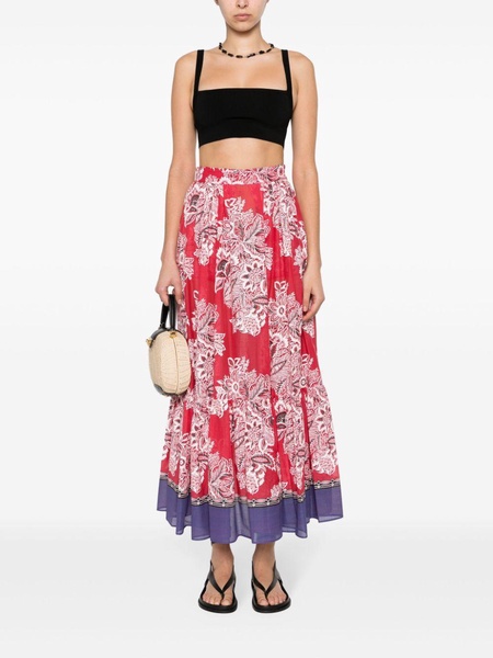 High-rise cotton and silk maxi skirt