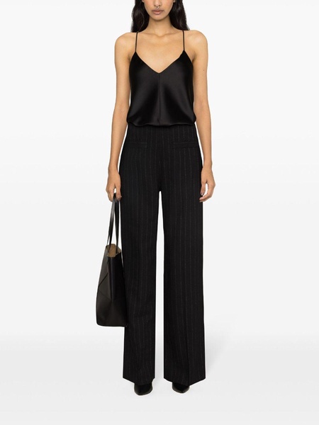 pinstriped wide-leg trousers