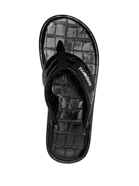 crocodile-embossed leather flip flops