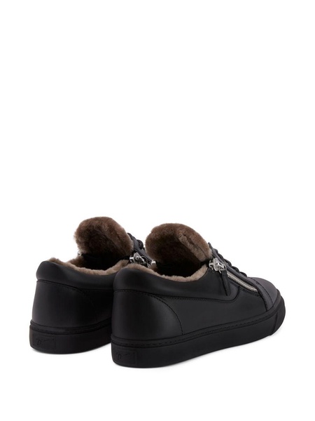 shearling-trimmed leather sneakers