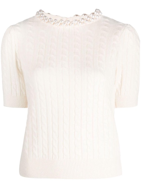 faux-pearl embellished knitted top