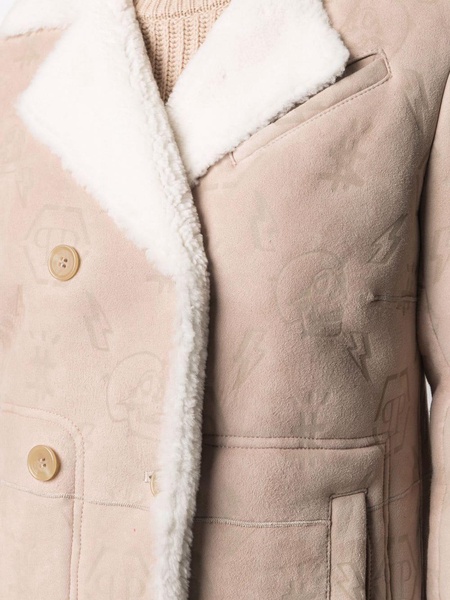 monogram-embossed long shearling coat