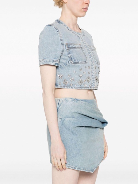 rhinestone-embellished denim cropped top 