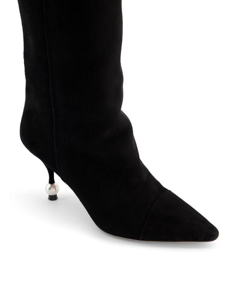 pearl-heel suede boots