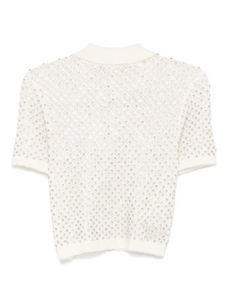 rhinestone-embellished knitted polo top