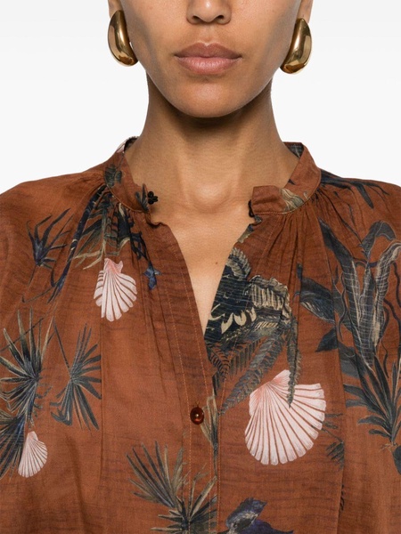 mix-print semi-sheer shirt 