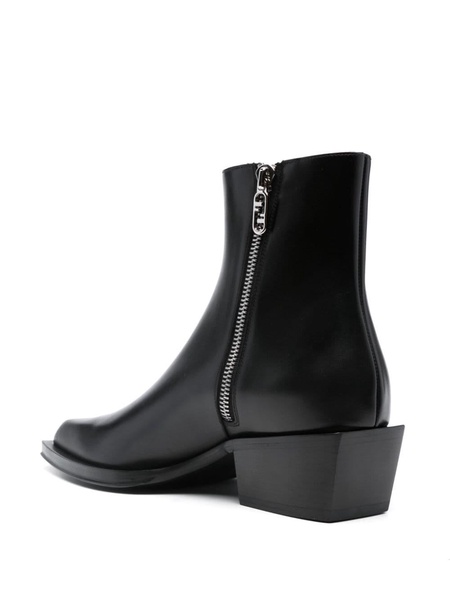 Black Cuban-Heel Leather Ankle Boots