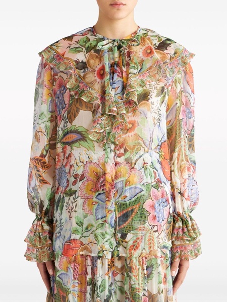 ruffled floral-print silk shirt