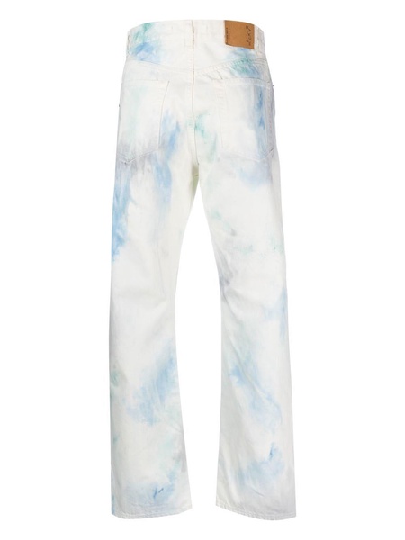 watercolour-effect straight-leg trousers