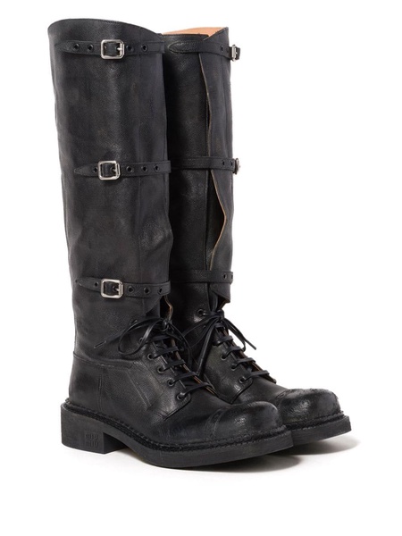 multi-buckle leather boots