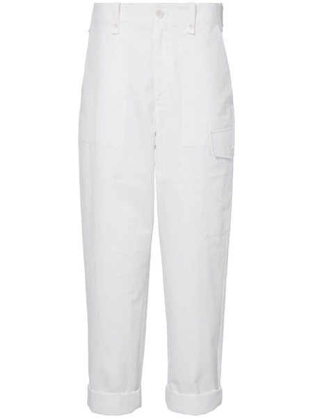 tapered-leg cotton-linen blend trousers