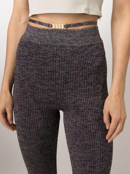 lurex-detailing flared knitted trousers