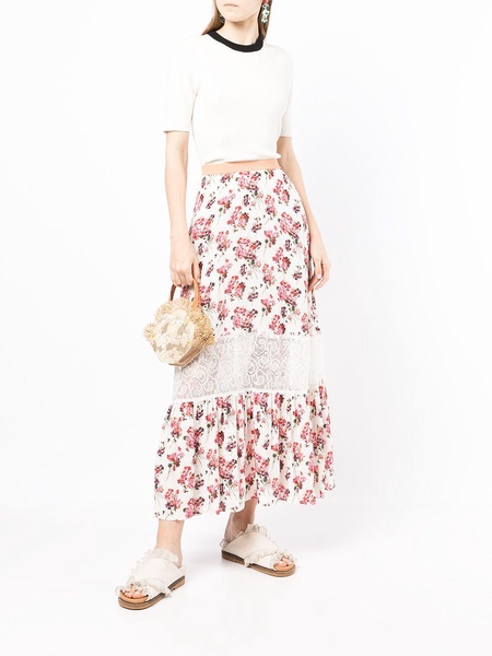 maxi floral-lace skirt