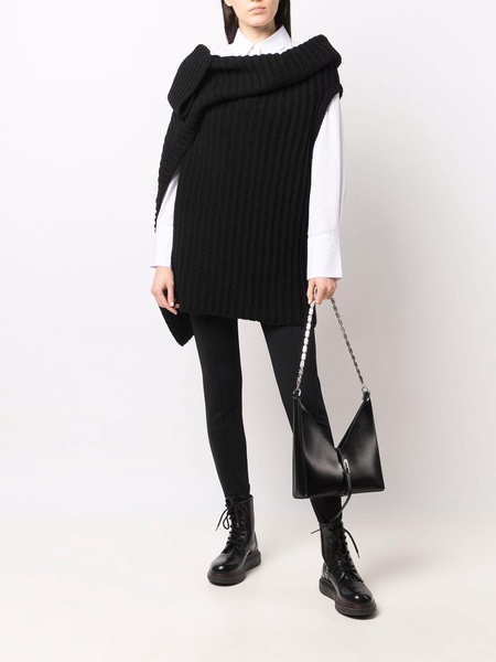 asymmetric ribbed-knit wool top