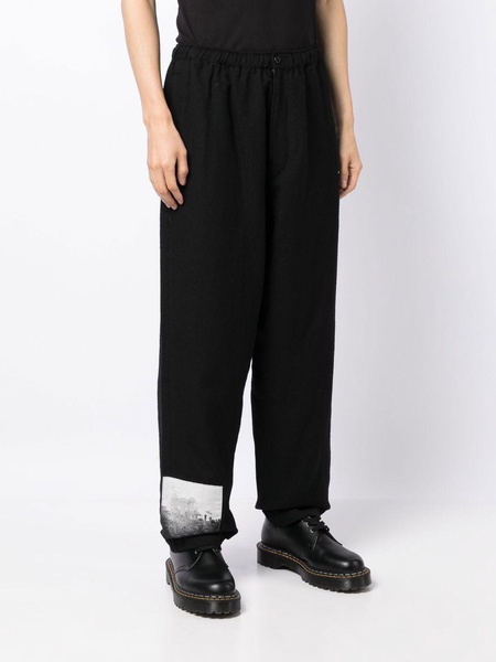 graphic-patch wool trousers