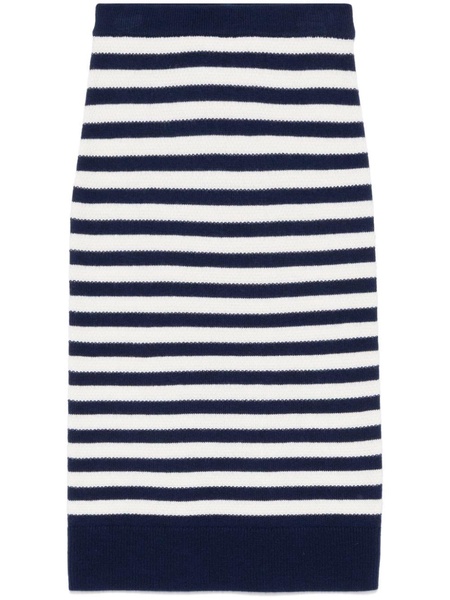 Striped knitted wool midi skirt